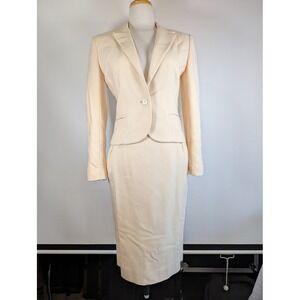 Vintage David Hayes Cream Matching  With Skirt 100% Wool Skirt 27in Blazer Med